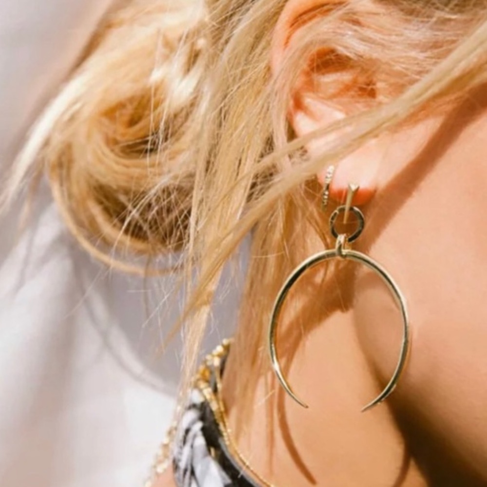 Vintage Gold Crescent Moon Drop Earrings